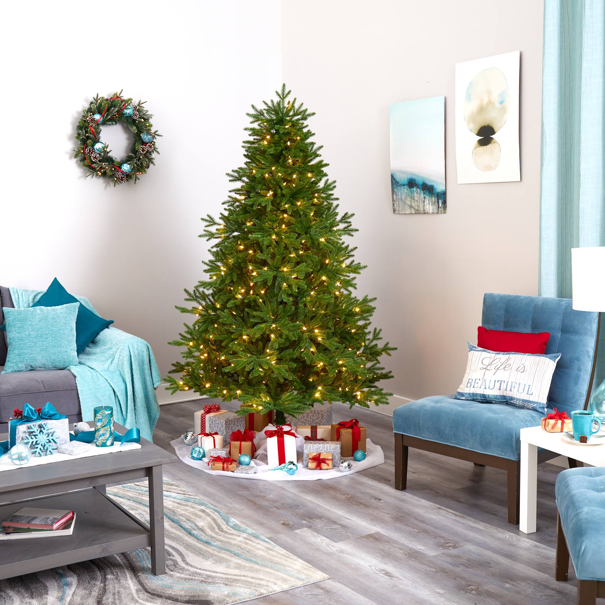 7ft. Pre-Lit Nova Scotia Fir Real Touch Artificial Christmas Tree, Warm White LED Lights